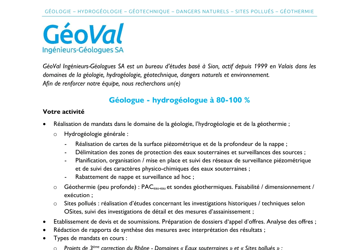Candidature Hydrogéologue